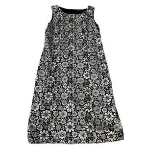 Brooks Brothers 346 Floral Daisy Sheath Dress Navy Blue White Sleeveless Size 8